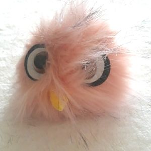 Pink fluffy bird keychain